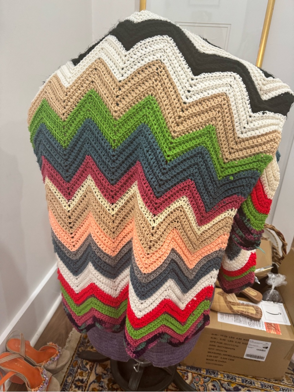 Multicolor Zigzag Crochet handmade vintage couch throw, great colors!! - Picture 1 of 4